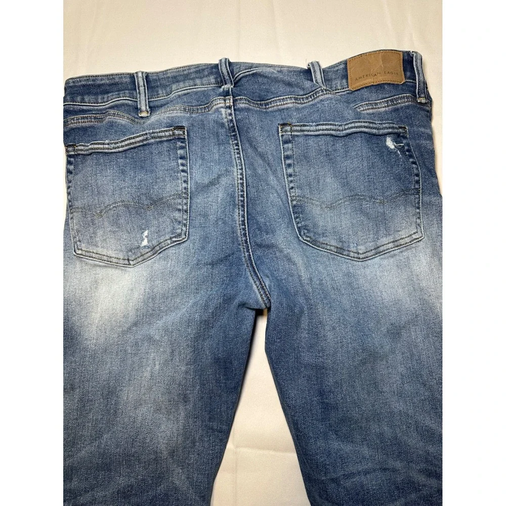American Eagle Mens Airflex 360 Skinny Distressed Blue Jeans 38x30 Ripped Medium